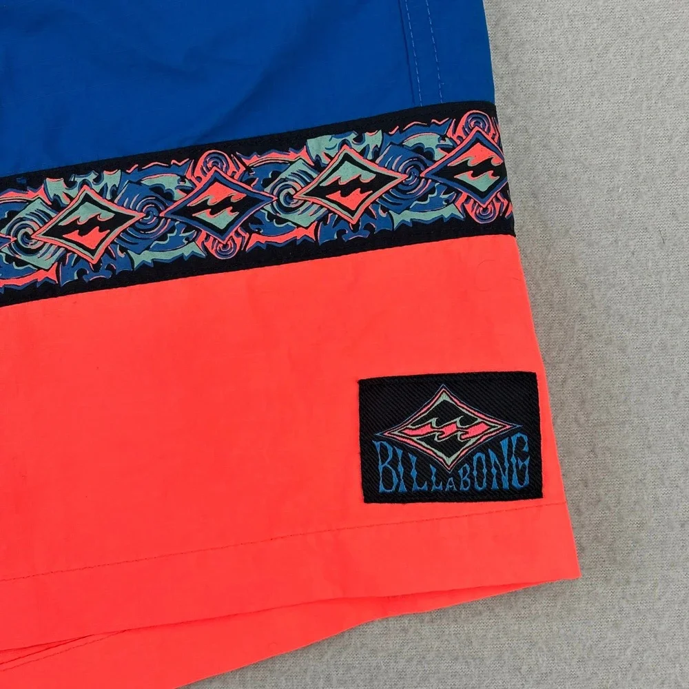 Billabong Board Shorts Mens Large Blue Orange Colorblock Swim Trunks Nylon Retro